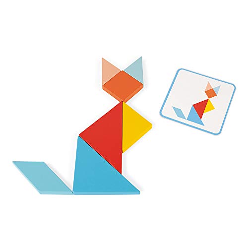 Janod - Essentiel - Tangram - Juego Educativo de Madera para Niños Pequeños - Pintura al Agua - A partir de 2 Años, J05070