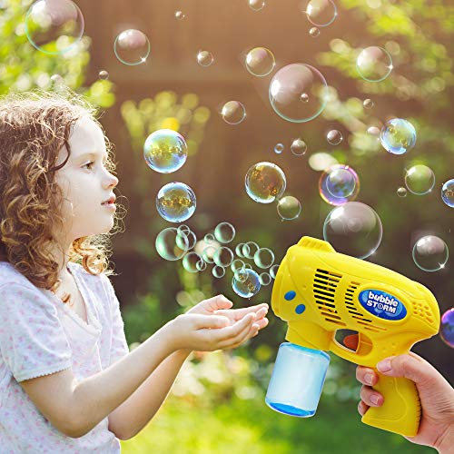 JOYIN 2 Pistolas de Explosión de Burbujas de Colores, con 2 Solución de Burbujas (147 ml) para niños