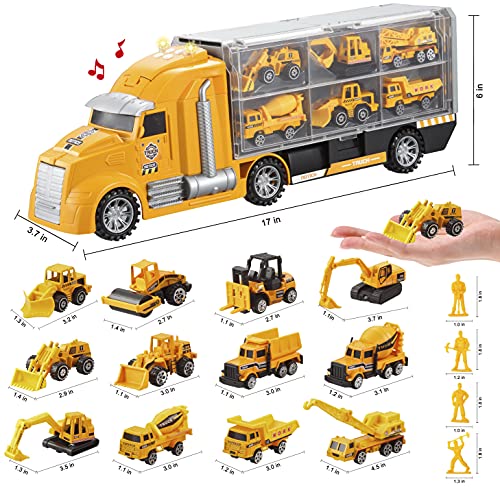 JOYIN Juego de Juguetes 14 en 1 para camión, con Sonidos y Luces en camión, Juguete para el Coche, Regalo de cumpleaños para niños Mayores de 3 años
