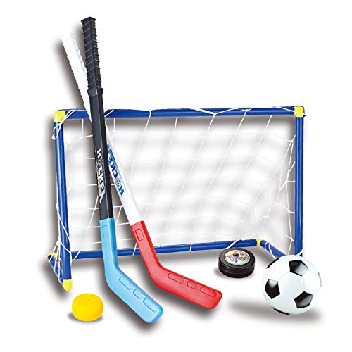 Juego de deportes para niños Portería de hockey Portería de fútbol Palo de hockey de plástico Fútbol de plástico 2 en 1 Artículos deportivos Ayuda didáctica Juego interactivo entre padres e hijos