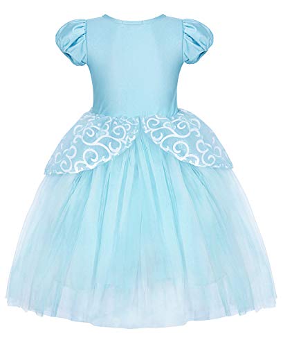 Jurebecia Cenicienta Princesa Dress Traje de Fiesta de Lujo Vestido Fiesta de Cumpleaños Outfits Halloween Princesa Niñas Ropa 11-12 Años Azul