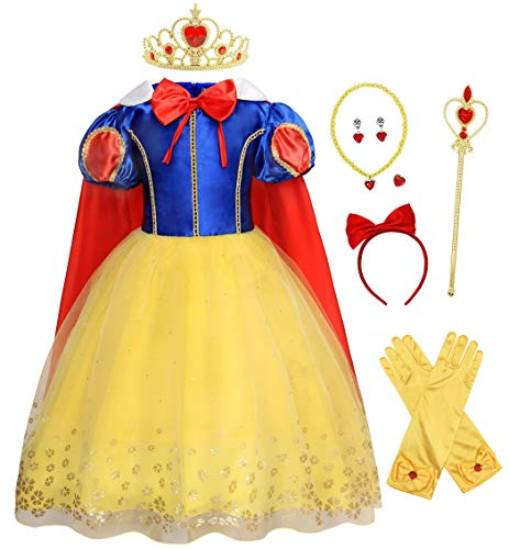 Jurebecia Disfraz de Blancanieves Vestidos de cumpleaños para niña de Halloween Cosplay Role Play Dress Up Disfraz de Fiesta Elegante Vestidos de Princesa Amarillo