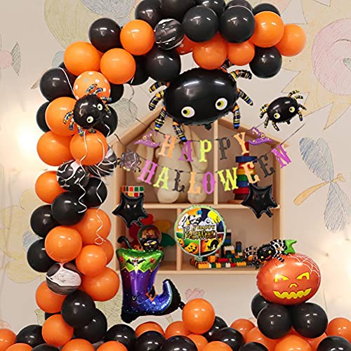 JustPe Kit de guirnaldas, 90 Globos de Arco, Globos de Latex para Fiestas de Halloween Decoracion Accesorios Calabaza Araña Globo de látex Muy Adecuado Decoracion Fiesta Halloween, Negros y Naranja