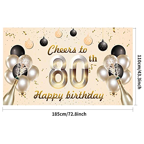 KAINSY Pancarta decorativa de 80 cumpleaños, color dorado champán, cartel de tela para 80 aniversario, foto de soporte, pancarta para prost de 80 años, entrega para mujer (185 x 110 cm)