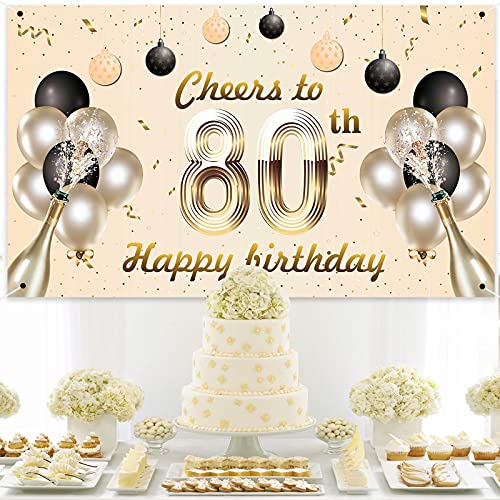 KAINSY Pancarta decorativa de 80 cumpleaños, color dorado champán, cartel de tela para 80 aniversario, foto de soporte, pancarta para prost de 80 años, entrega para mujer (185 x 110 cm)