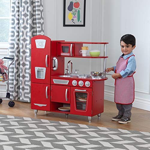KidKraft- Cocina de juguete de madera vintage para niños con teléfono incluido para juegos de dramatización, Color Rojo (53173 )