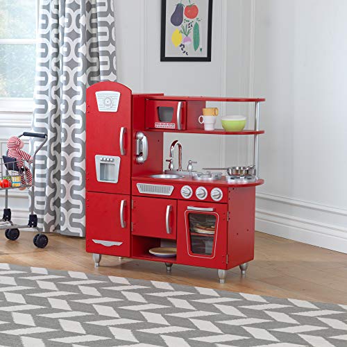 KidKraft- Cocina de juguete de madera vintage para niños con teléfono incluido para juegos de dramatización, Color Rojo (53173 )