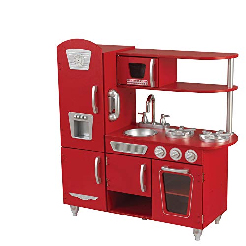 KidKraft- Cocina de juguete de madera vintage para niños con teléfono incluido para juegos de dramatización, Color Rojo (53173 )