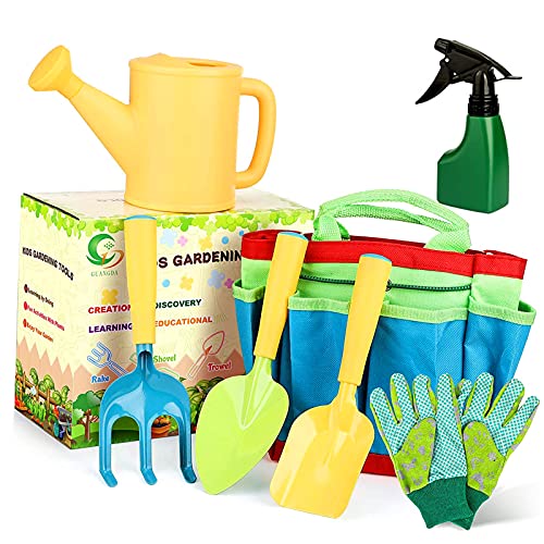 Kit de jardín para niños,Herramientas de jardín para niños,Bolsa para niños de herramientas de jardín,Juego de jardinería,Bolsa de guantes de jardín,Kit Jardinería Niños Guantes (7 piezas)