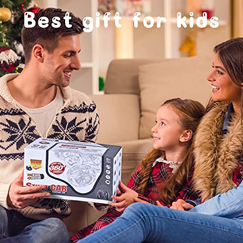 Kiztoys Coche teledirigido, modo dual giratorio 360°, luces LED de carreras, cable USB, música controlada, coche de conducción, juguete para niños pequeños
