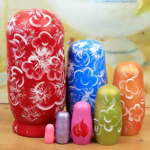 KJYR Matryoshka, Colorido Amor muñecas de anidación, cumpleaños, Juguetes for niños 7pcs apilando muñecas, de Madera, 6.7", decoración del hogar Regalos creativos