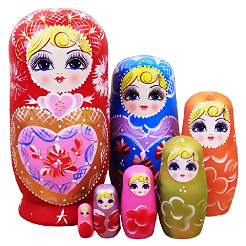 KJYR Matryoshka, Colorido Amor muñecas de anidación, cumpleaños, Juguetes for niños 7pcs apilando muñecas, de Madera, 6.7", decoración del hogar Regalos creativos