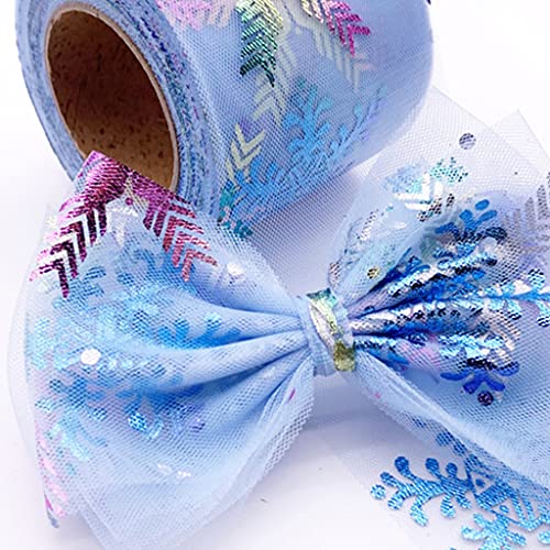 KLOVA 25 Yardas 6 cm Multicolor Iridiscente patrón de Copo de Nieve Rollo de Tul DIY Falda de Mesa Rollo de Tul Colorido Arcos de Boda