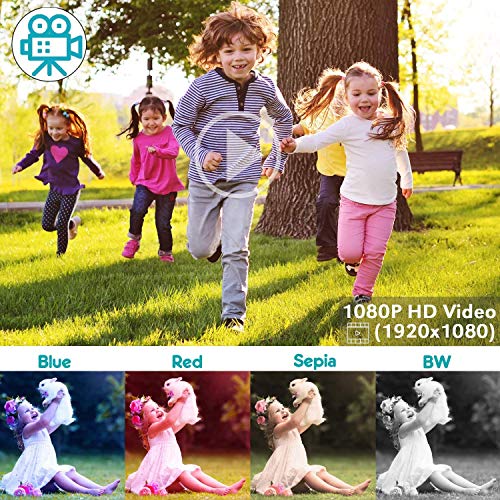Kriogor Cámara Impermeable para Niños, Cámara Digital y Videocámara con HD 1080/8 Megapíxeles, LCD de 2 Pulgadas, Tarjeta TF de 256m (Azul)