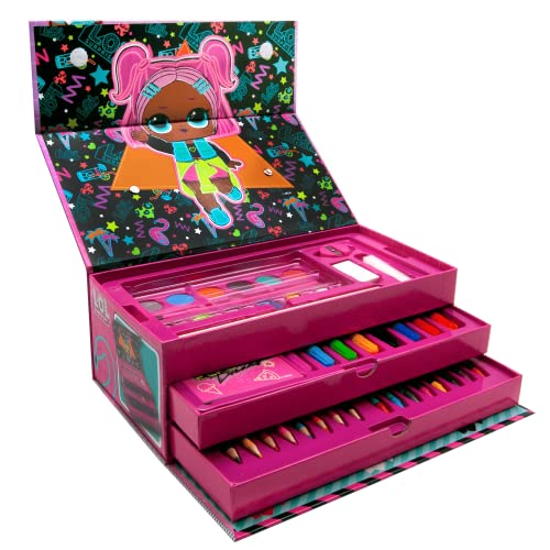 L O L Surprise ! Juego de Papelería, Incluye Lápices, Rotuladores, Cuaderno, Borrador, Sacapuntas, Pincel, Acuarelas, Estuche Maletin LOL, Set Escolar para Niñas