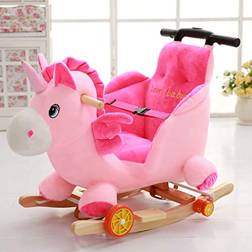 LCSHAN Caballo Mecedora Caballo de Madera para niños Caballo Mecedora de Doble Uso Cuna Mecedora de Madera Maciza Juguetes para bebés Silla Mecedora para bebés con música Regalo de 1-3 años