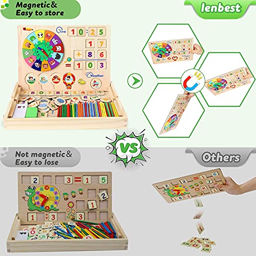 lenbest Juguetes de Madera Niños, Aprendizaje de Juguetes de Madera Magnética, Montessori Reloj Pintura Números Apilamiento Clasificación Matemática Aprendizaje, Niño Juguete Educativo 3 4 5 Años