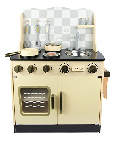 Leomark Vintage Retro Cocina Madera Infantil De Juguete - color Crema - con accesorios, Para Niños Juego de Imitación, Dim: 30x57x75 (altura) cm