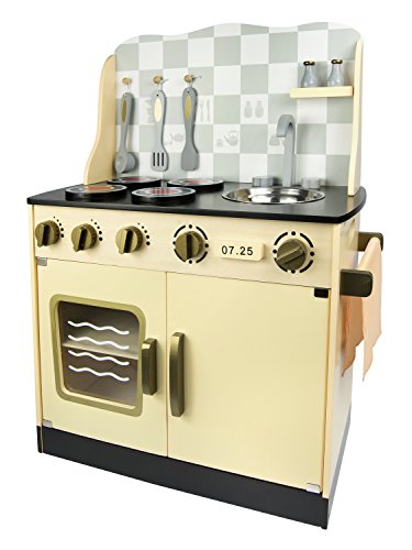 Leomark Vintage Retro Cocina Madera Infantil De Juguete - color Crema - con accesorios, Para Niños Juego de Imitación, Dim: 30x57x75 (altura) cm