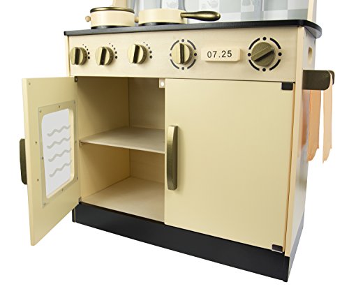 Leomark Vintage Retro Cocina Madera Infantil De Juguete - color Crema - con accesorios, Para Niños Juego de Imitación, Dim: 30x57x75 (altura) cm