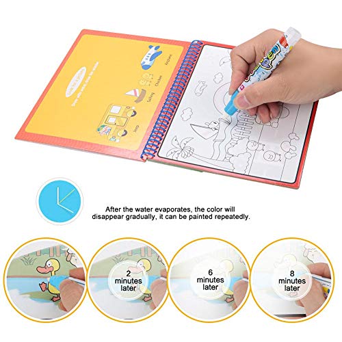 Libros de magia de agua, libro de pintura para colorear con dibujo de agua reutilizable Almohadillas de actividad con revelador de agua con bolígrafos adicionales(#1)