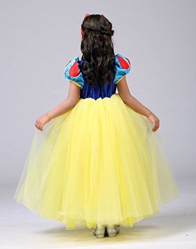 Lito Angels Disfraz Vestido de Tul de Princesa Blancanieves con Aro de Pelo de Lazo Rojo para Niñas Talla 5 a 6 años
