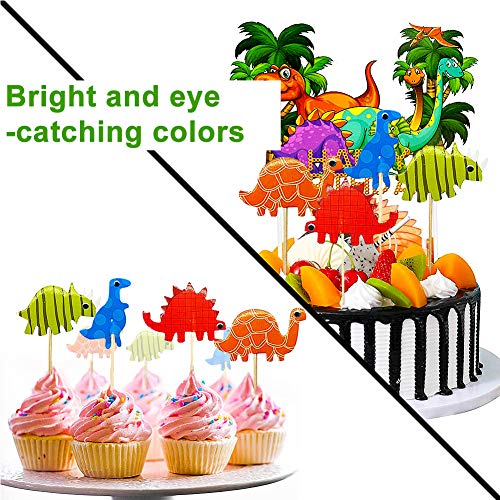 LLMZ Topper de Tarta 96 Piezas Dinosaurios Decoración de Topper Cupcake Palillos Toppers Pincho de Dinosaurio de Alimentos y Frutas para Decoración