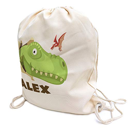 LolaPix Mochila Saco niño Personalizada con Nombre. Mochila de Cuerdas Personalizada niño para la Vuelta al Cole. Mochila Saco Kids. Dinosaurios