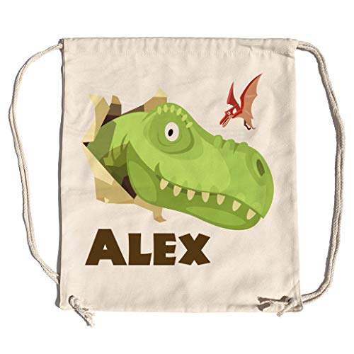 LolaPix Mochila Saco niño Personalizada con Nombre. Mochila de Cuerdas Personalizada niño para la Vuelta al Cole. Mochila Saco Kids. Dinosaurios