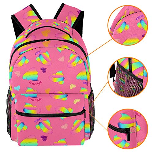 LORVIES - Mochila de hombro con diseño de unicornio arcoíris y caca