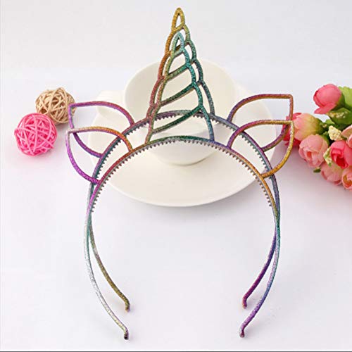 Lurrose 7 Piezas Cuerno de Unicornio Diadema de Oreja Banda de Cumpleaños Cuerno Accesorio para Niñas (Color Mezclado)
