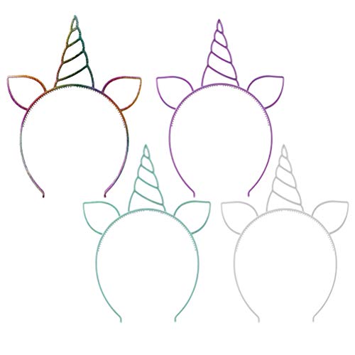 Lurrose 7 Piezas Cuerno de Unicornio Diadema de Oreja Banda de Cumpleaños Cuerno Accesorio para Niñas (Color Mezclado)
