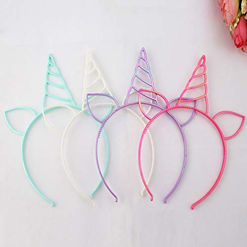 Lurrose 7 Piezas Cuerno de Unicornio Diadema de Oreja Banda de Cumpleaños Cuerno Accesorio para Niñas (Color Mezclado)