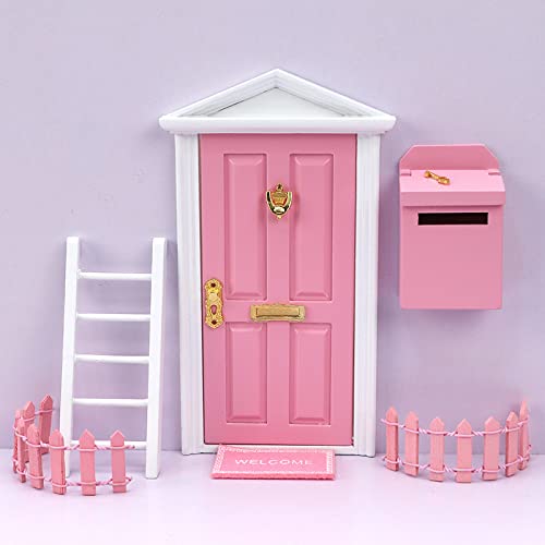 LXQLLJJD Casa De Muñecas De 6 Piezas, Muebles De Bricolaje, Juego De Puertas De Madera, Escalera De Puerta De Aguja En Miniatura, Cerca, Almohadilla De Paso para Buzón,Rosado