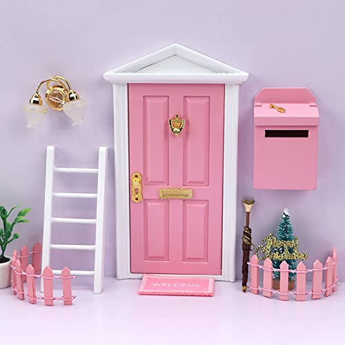 LXQLLJJD Casa De Muñecas De 6 Piezas, Muebles De Bricolaje, Juego De Puertas De Madera, Escalera De Puerta De Aguja En Miniatura, Cerca, Almohadilla De Paso para Buzón,Rosado