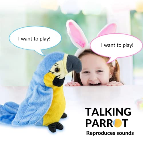 MAGIC SELECT Loro Parlante Que Repite Sonidos. Loro Peluche de Felpa Juguete Interactivo Que Reproduce Voz. Regalo para niños y bebés.