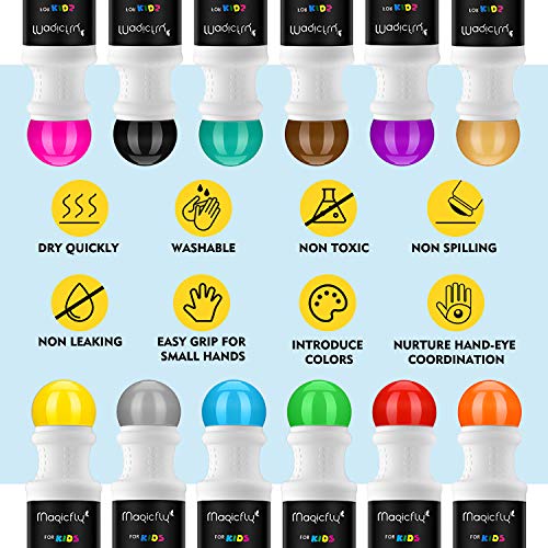 Magicfly Dot Rotuladores Lavables 12 Colores, Marcadores con Punta de Esponja Redonda, Pintura Lavable para Niños, con Cuaderno de Dibujos