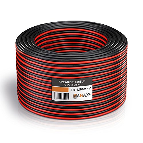 Manax - Cable para altavoces (2 x 1,5 mm², 30 m), color rojo y negro