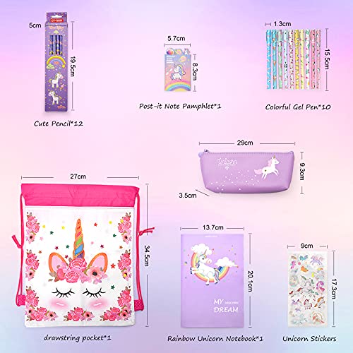 Maomaoyu Unicornio Papeleria Estuche Escolar Regalo para Niña 5 6 7 8 9 Años, Unicornio Cuaderno Bonitos Pegatina Kawaii Regalo de Cumpleaños,Morado