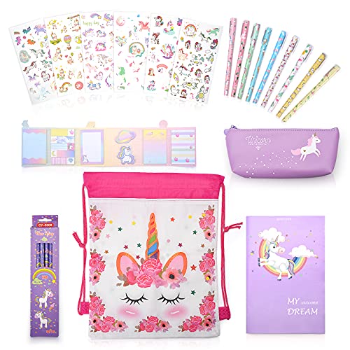 Maomaoyu Unicornio Papeleria Estuche Escolar Regalo para Niña 5 6 7 8 9 Años, Unicornio Cuaderno Bonitos Pegatina Kawaii Regalo de Cumpleaños,Morado