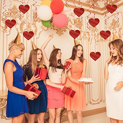 Matogle Decoración Colgante Espiral para San Vatentín 30pcs Espirales de Corazones Rojos para Adornar Techo Remolinos Colgantes Corazón Serpentina Decoración de Aniversario Cumpleaños Habitación