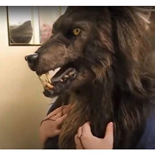 MeiLiu Máscara de Lobo, máscara de Cabeza de Animal de látex, Accesorios de decoración de Disfraces de Halloween, Gorros de Lobo Realista para Adultos para Fiesta de Halloween
