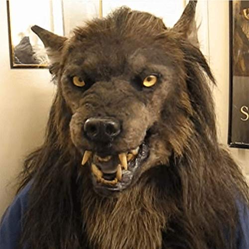 MeiLiu Máscara de Lobo, máscara de Cabeza de Animal de látex, Accesorios de decoración de Disfraces de Halloween, Gorros de Lobo Realista para Adultos para Fiesta de Halloween