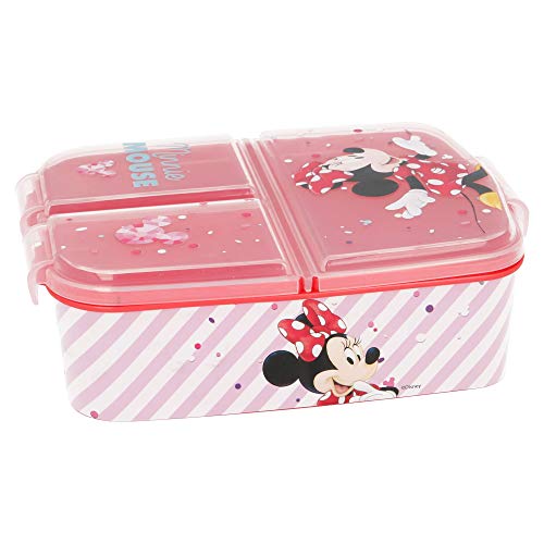 MINNIE MOUSE (DISNEY) | Sandwichera con 3 compartimentos para niños - lonchera infantil - Porta merienda - Fiambrera decorada