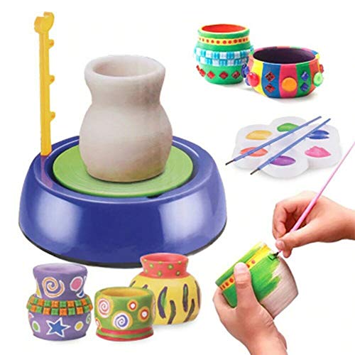 MKIU Máquina De Rueda De Cerámica Eléctrica, Kit De Manualidades De Inicio De Rueda De Cerámica Ajustable con Herramienta para Colorear Arcilla para Niños Y Principiantes