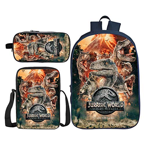 Mochilas infantiles Dinosaurio 3D Imprimió Confort transpirable, Mochila escolar set Para Niños Mochila+ Caja Almuerzo+Estuche Para Lápices,Ocio Viajes Picnic