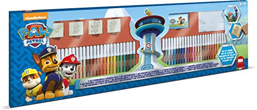 Multiprint Set 4 Sellos para Niños y 60 Marcadores de Colores Paw Patrol Boy, Made in Italy, Set Sellos Niños Persolanizados, en Madera y Caucho Natural, Tinta Lavable no Tóxica, Idea de Regalo, art.18903