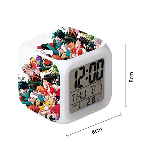 My Hero Academia Reloj Despertador 7 Colores Cambiantes Digital Reloj de Navidad Cumpleaños Regalo Juguetes Japón Dibujos Animados Mi Héroe Academia Figuras LED 7 Colores Flash Despertador