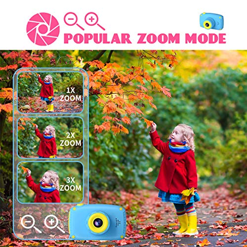 Myhappy Camara de Fotos para Niños con Juegos Zoom Digital de 3X 12MP 1080P HD 2 Pulgada LCD Infantil Regalos Navidad Juguetes Muchachos 3-12 Años Azul