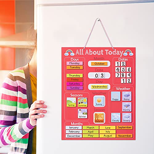Navaris Calendario de Aprendizaje para niños - Tablero Educativo Montessori en inglés - Pizarra para Aprender días de la Semana Clima con 41 imanes